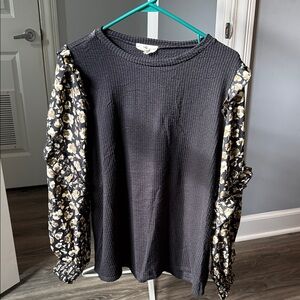 Black Long Sleeve Top with Floral Sleeves